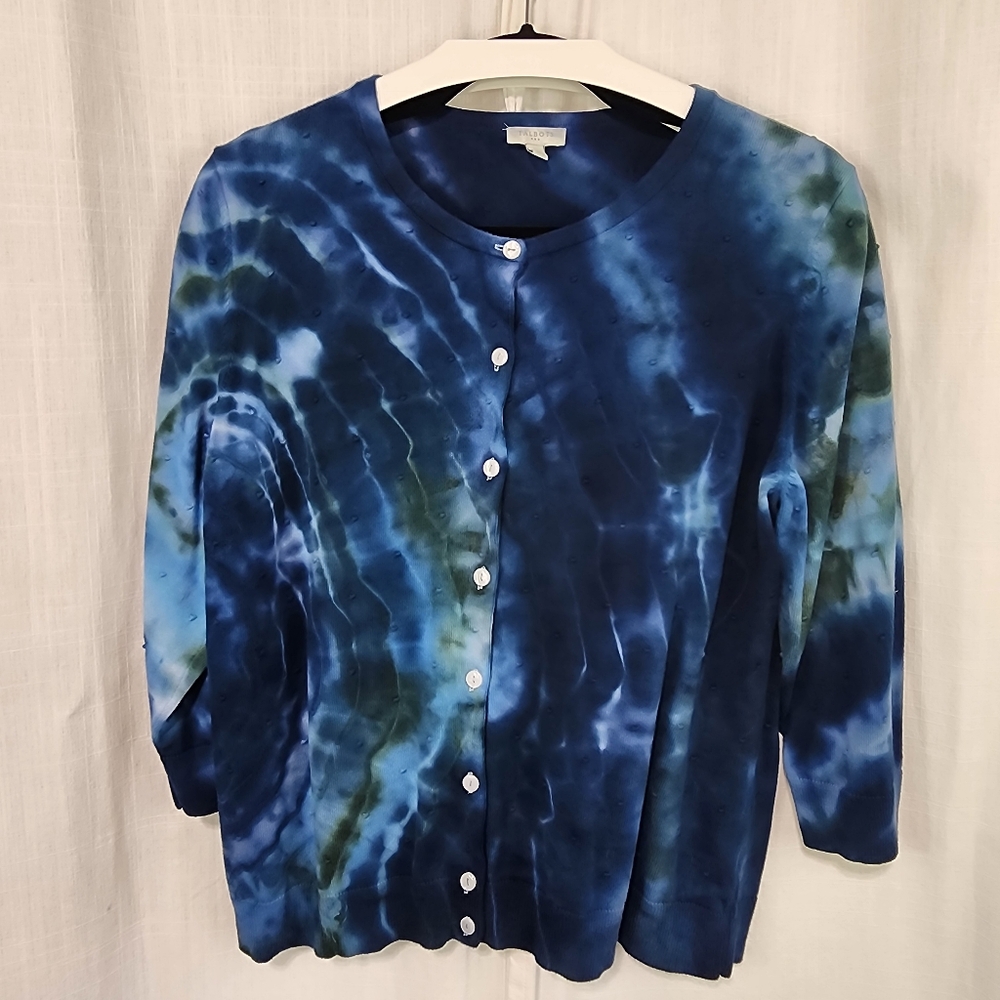 Talbots Blue Tie-Dye Cardigan